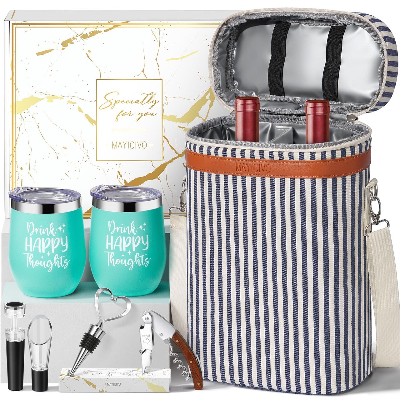Birthday Gifts for Women Men - Mothers Day Wine Gift Baskets For Woman Mom, Her, Women, Friend, Wine Lovers, Self Care Package, Insulated Wines Tote Bag Carrier w/ Tumblers & Wines Accessories Set